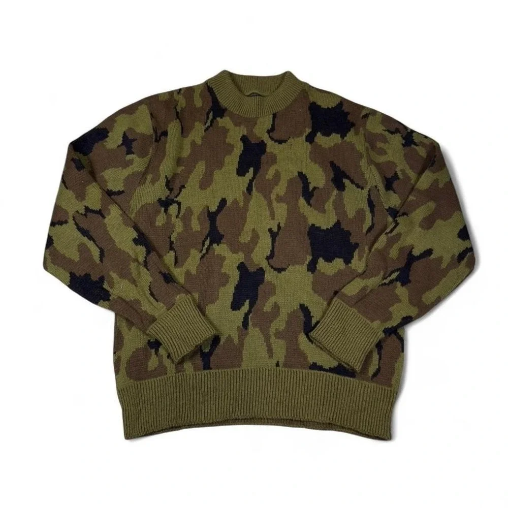 Vintage Klopin Knit‎ Sweater Unisex Medium Green Camo Acrylic Streetwear